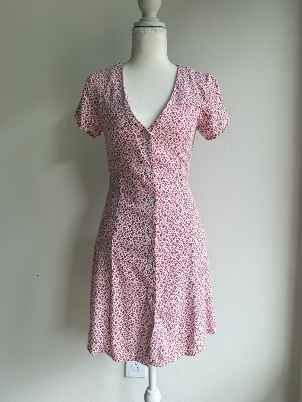 Brandy Melville Pink Floral Button-Front Mini Dress